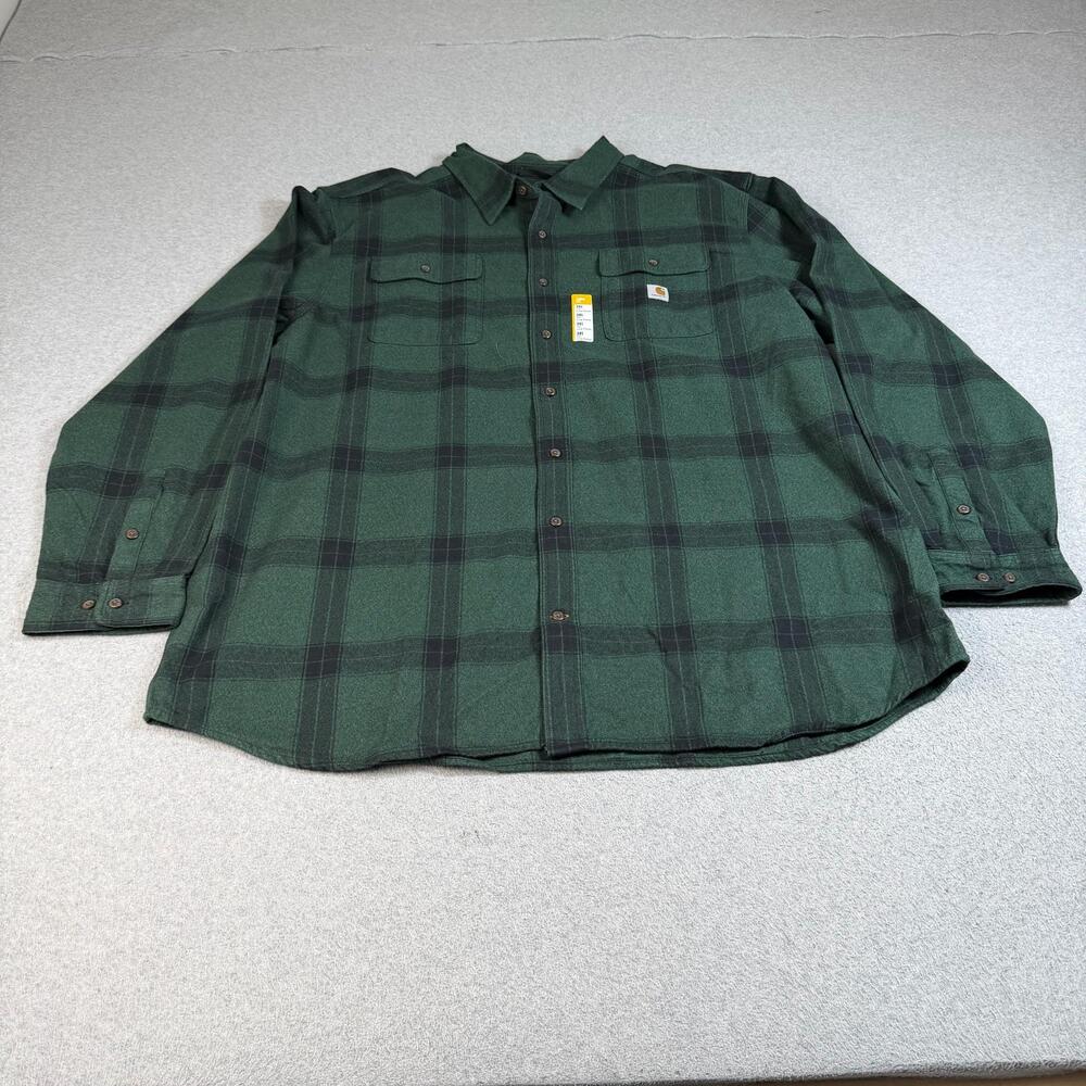 Carhartt Shirt Mens 3XLT Tall Green Plaid Flannel Long Sleeve Button Workwear